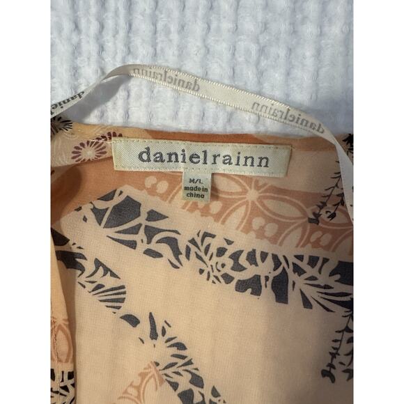 Daniel Rainn Kimono M/L Swimsuit Coverup Fringe Floral Orange Blue - Picture 2 of 3